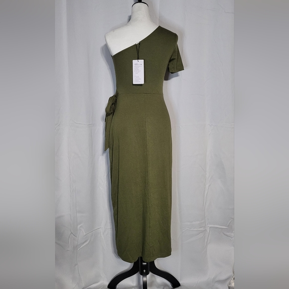 EXLURA Women's Green NWT One Shoulder Bodycon Midi Dress Size Small 🐈 - Picture 10 of 12